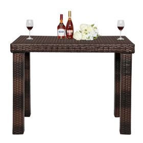 Thick Legged Brown Gradient Woven Rattan Bar Table Iron Frame, Including Bar Table Only