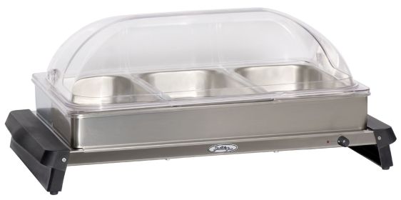 Professional Triple Buffet Server w/ Stainless Base & Rolltop Lid