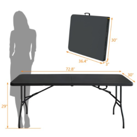 Portable Folding Table Indoor&Outdoor Maximum Weight 135KG Foldable Table For Camping (Option: Black-6ft)