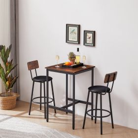 Bar Table Set With 2 Stools (Style: PU Seat Backrest, Rustic Brown, 23.62 W X 35 H)