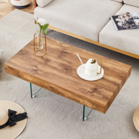 Walnut Colored MDF Coffee Table - 39.3x21.6 With Tempered Glass Legs.Density Board Sticker,Reinforced Glass Legs.Walnut Colored Texture Sticker. (Option: Natural Wood)