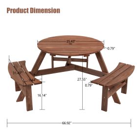 Circular Outdoor Wooden Picnic Table For Patio, Backyard, Garden, DIY (Option: 6Person Brown)