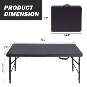 Portable Folding Table Indoor&Outdoor Maximum Weight 135KG Foldable Table For Camping (Option: Black-4ft)