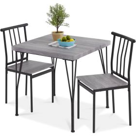 Modern 3-Piece Metal Frame Dining Set (Option: with Grey Wood Top Table and 2 Chairs)