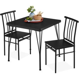 Modern 3-Piece Metal Frame Dining Set (Option: with Black Wood Top Table and 2 Chairs)