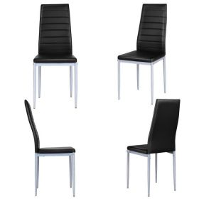 Set of 4 Modern High Back (Color: Black PVC Leather Dining Chairs with Metal Legs)
