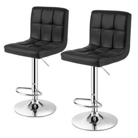 Set of 2 Modern Adjustable Height Barstools (Style: with Black PU Leather Swivel Seat)