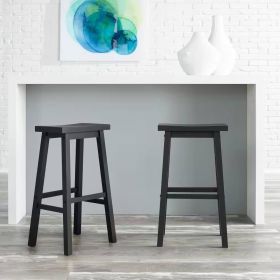 Set of 2 Farmhouse Bar Height Saddle Seat Barstools (Style: in Charcoal Black Wood Finish)