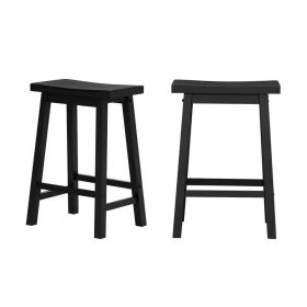 Set of 2 Farmhouse Counter Height Saddle Bar Stools (Style: in Charcoal Black Wood Finish)