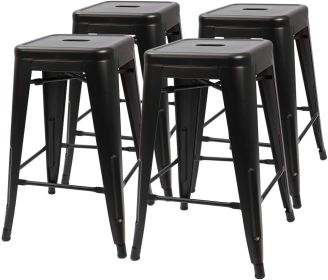 Set of 4 - 24-in. Indoor/Outdoor Backless Stacking (Color: Black Metal Barstools)
