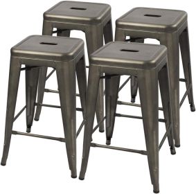Set of 4 - 24-in. Indoor/Outdoor Backless Stacking (Color: Gunmetal Grey Metal Barstools)