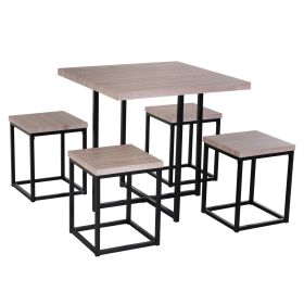 Farmhouse 5 Piece Square (Option: Natural Wood Steel Kitchen Dining Set)