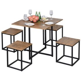 Farmhouse 5 Piece Square (Option: Walnut Wood Steel Kitchen Dining Set)