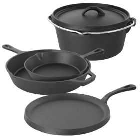 5-Piece Cast Iron Cookware Dutch Oven (Style: Set with Dutch Oven Griddle and 2 Skillets)