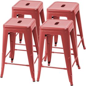Set of 4 - 24-in. Indoor/Outdoor Backless Stacking (Color: Red Metal Barstools)