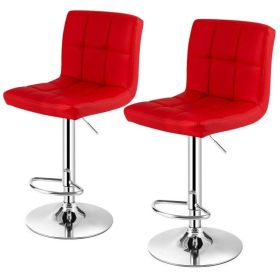 Set of 2 Modern Adjustable Height Barstools (Style: w/ Comfortable Red PU Leather Seat)