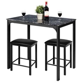 Modern 3-Piece Dining Set (Option: Black Faux Marble Table-Top and 2 Black Chairs Stools)