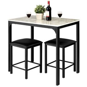 Modern 3-Piece Dining Set (Option: White Faux Marble Table-Top and 2 Black Chairs Stools)