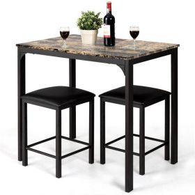 Modern 3-Piece Dining Set (Option: Brown Faux Marble Table-Top and 2 Black Chairs Stools)