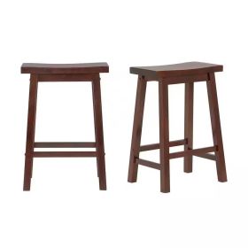 Set of 2 Farmhouse Counter Height Saddle Bar Stools (Style: in Brown Walnut Wood Finish)