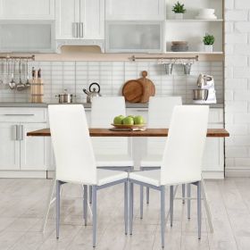 Set of 4 Modern High Back (Color: White PVC Leather Dining Chairs with Metal Legs)