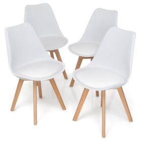 Set of 4 Modern Mid-Century Style (Color: White PU Leather Dining Chairs with Wood Legs)