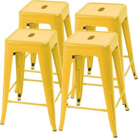 Set of 4 - 24-in. Indoor/Outdoor Backless Stacking (Color: Yellow Metal Barstools)