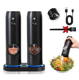 Electric Salt and Pepper Grinder Rechargeable Charging Base Automatic Salt Mill LED Indicator Adjustable Coarseness One Hand Easy Operation (Option: HG_PepperGrinder_GPCT4206)