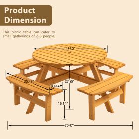 Circular Outdoor Wooden Picnic Table For Patio, Backyard, Garden, DIY (Option: 8Person Natural)
