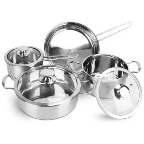 Stainless Steel Cookware Set Fast Even Heat Induction Pots Pans Set Dishwasher Safe with (size: 2.7/3.7 Quart Stockpot 2 Quart Saucepan 9.17in Frying Pan)