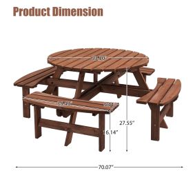 Circular Outdoor Wooden Picnic Table For Patio, Backyard, Garden, DIY (Option: 8Person Brown)