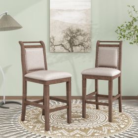 TOPMAX 3-Piece Wood Counter Height Dining Set With 2 Upholstered Chairs (Color: Brown)