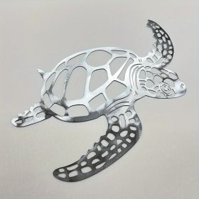 1pc, Metal Sea Turtle Ornament Beach Theme Decor Wall Art Decorations Wall Hanging For Indoor Living Room Decor (size: 15.75inch×14.57inch, Color: Silvery)