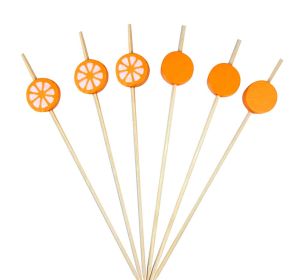 100 Pcs Bamboo Fruit Picks (Style: Fancy Cocktail Sticks Appetizer Toothpicks, Orange)