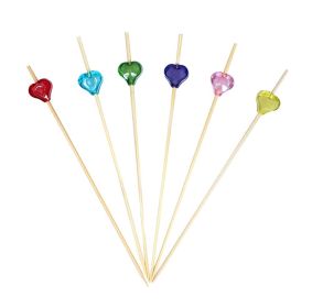 100 Pcs Bamboo Fruit Picks Fancy Cocktail Sticks Appetizer Toothpicks (Style: Heart-3)