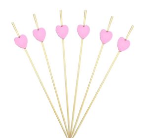 100 Pcs Bamboo Fruit Picks Fancy Cocktail Sticks Appetizer Toothpicks (Style: Heart-7)