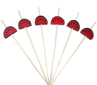 100 Pcs Bamboo Fruit Picks Fancy Cocktail Sticks Appetizer Toothpicks (Style: Watermelon)