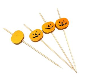 100 Pcs Bamboo Fruit Picks Fancy Cocktail Sticks Appetizer Toothpicks (Style: Pumpkin)
