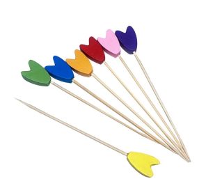 100 Pcs Bamboo Fruit Picks Fancy Cocktail Sticks Appetizer Toothpicks (Style: Heart-4)
