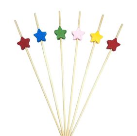 100 Pcs Bamboo Fruit Picks Fancy Cocktail Sticks Appetizer Toothpicks (Style: Star)