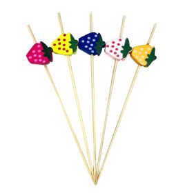 100 Pcs Bamboo Fruit Picks Fancy Cocktail Sticks Appetizer Toothpicks (Style: Strawberry)