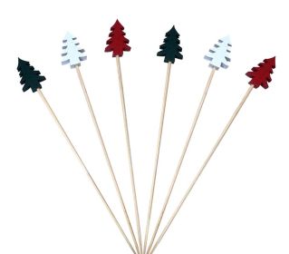 100 Pcs Bamboo Fruit Picks Fancy Cocktail Sticks Appetizer Toothpicks (Style: Tree)