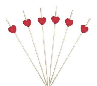 100 Pcs Bamboo Fruit Picks Fancy Cocktail Sticks Appetizer Toothpicks (Style: Heart-5)