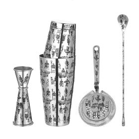 Stainless Steel 5 Piece Cocktail Set with Tattoo Patterns (material: Stainless Steel, Color: Terracotta Army)