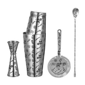Stainless Steel 5 Piece Cocktail Set with Tattoo Patterns (material: Stainless Steel, Color: Skull Rose)