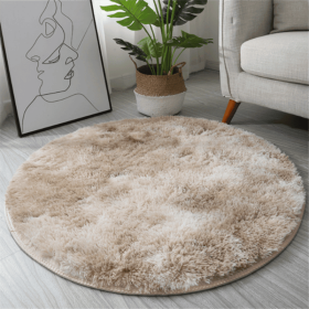 1pc, Non-Slip Plush Round Area Rug for Living Room and Kitchen - Soft and Durable Indoor Floor Mat for Home and Room Decor - 23.62 x 23.62 (size: Diameter 23.62inch, Color: Tie-dye Beige)