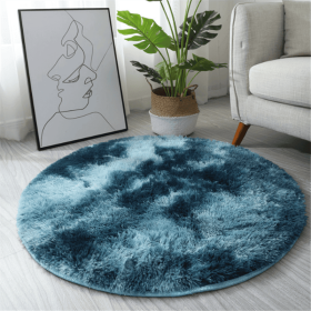 1pc, Non-Slip Plush Round Area Rug for Living Room and Kitchen - Soft and Durable Indoor Floor Mat for Home and Room Decor - 23.62 x 23.62 (size: Diameter 23.62inch, Color: Tie-dye Sapphire Blue)