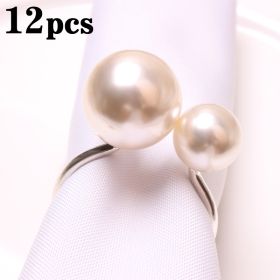 24pcs Elegant Pearls Napkin Rings Metal Napkin Holders U-Shaped Napkin Buckle Wedding Gifts Party Christmas Festival Table Decor (Ships From: CN, Color: 12pcs silver)