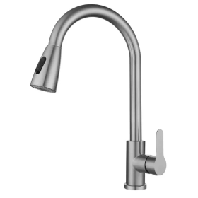 Commercial Kitchen Sink Faucet Pull Out Sprayer Mixer Tap Brushed Nickel&Cover (Black: chrome)