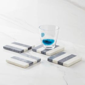 Striped White Marble Coasters – Set of 4 (Color: White)